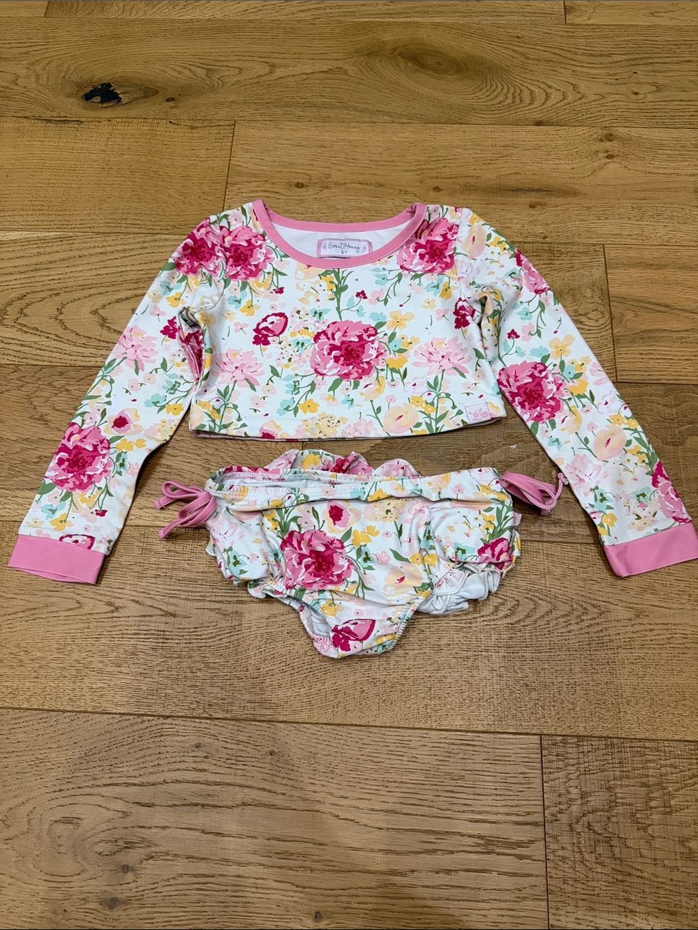SweetHoney Pink Floral Long-Sleeve Rashguard Swim Set